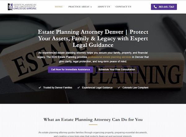 Estate planning attorney service website homepage
