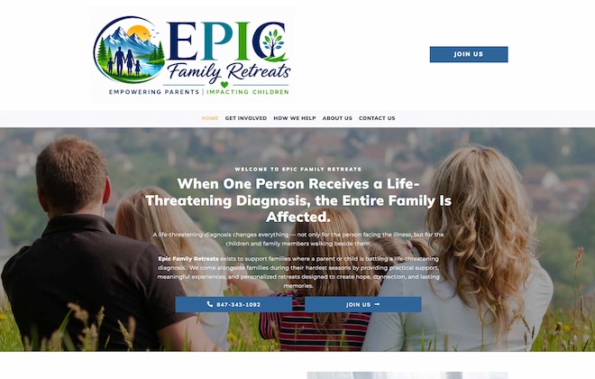 EPIC Family Retreats website homepage with family outdoors